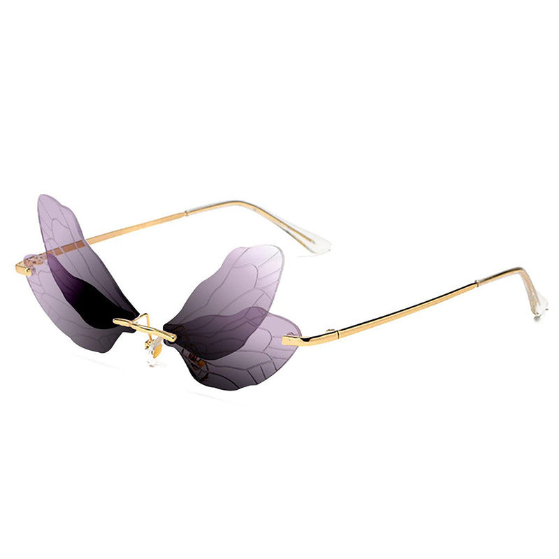 Wholesale Dragonfly Wing Shape Frameless PC Sunglasses